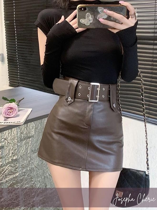 レザー スカート タイト ベルト付き